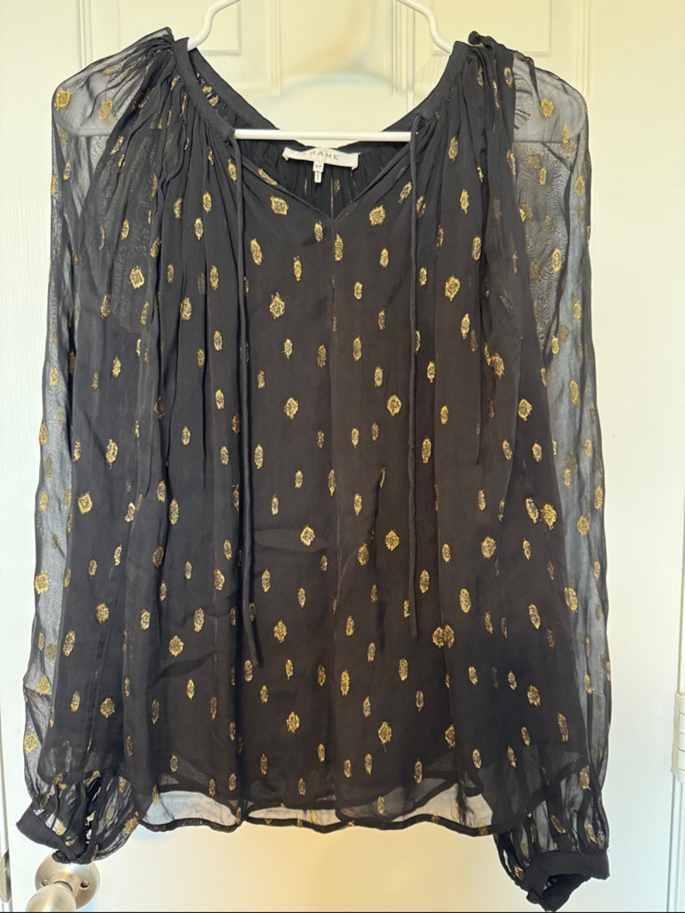 Frame Black Sheer Blouse with Gold Metallic Motif